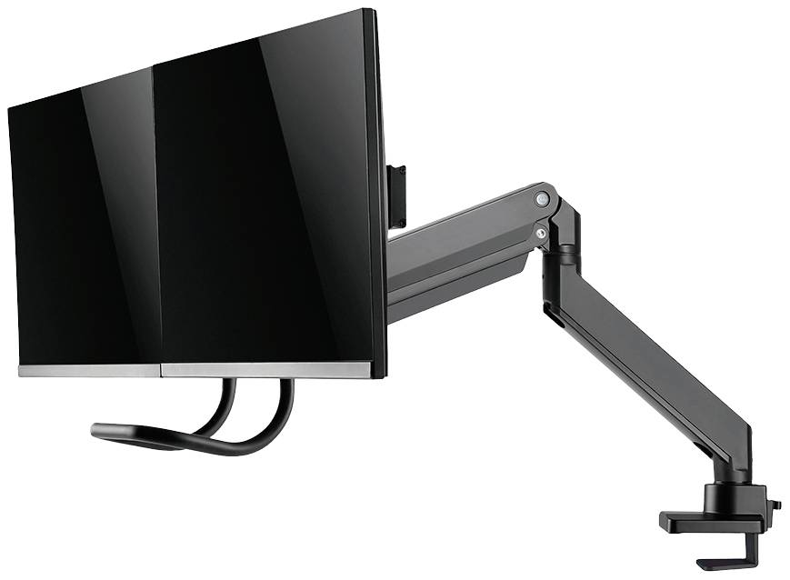 Schwenkarm mit Monitorhalterung zur Befestigung an einem Schreibtisch, ermöglicht flexible Positionierung und einfache Installation von Bildschirmen.