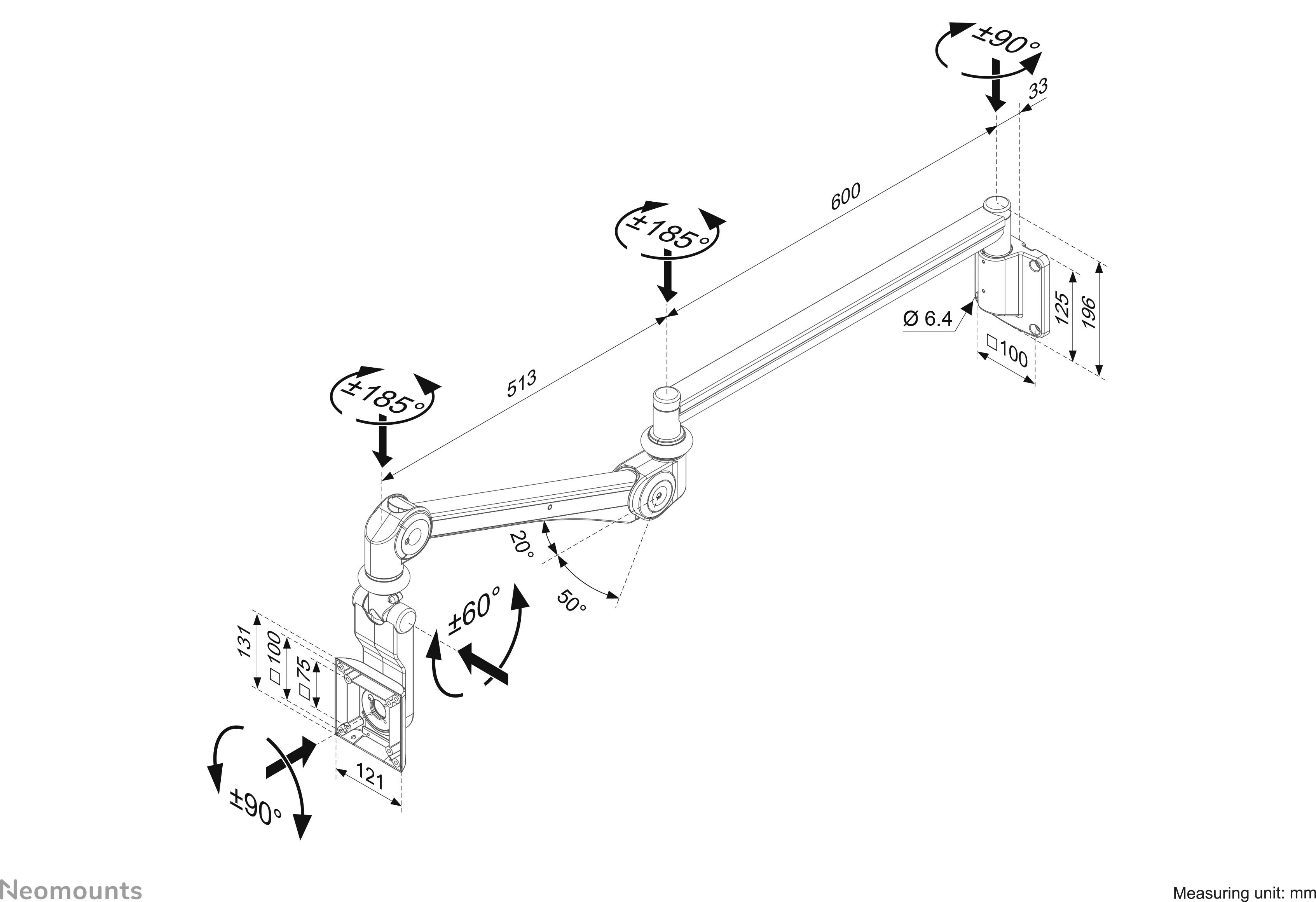 Neomounts FPMA-HAW300 1fach Monitor-Wandhalterung 25,4cm (10") - 61cm (24") Weiß Schwenkbar, Rotierbar, Neigbar