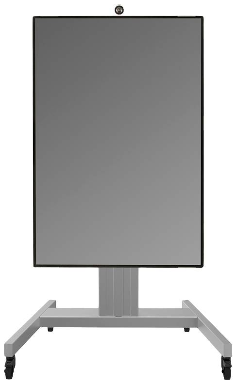 Ein graues, rollbares Whiteboard mit rechteckiger Form auf einem stabilen Fuß mit Rädern, geeignet für Präsentationen oder Meetings.