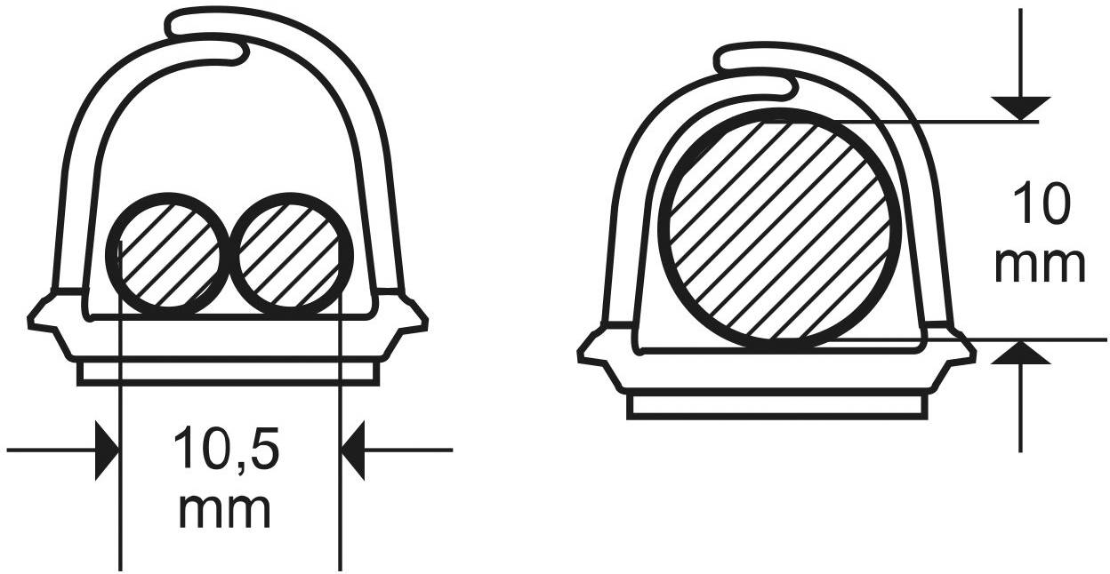 Technische Zeichnung von zwei unterschiedlichen Drahtquerschnitten in einem Connector; links 10,5 mm, rechts 10 mm.