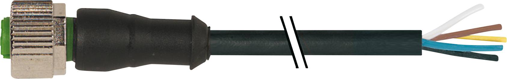 Ein Kabel mit einem Metallstecker und mehreren freiliegenden, farbigen Drähten an einem Ende ist abgebildet.