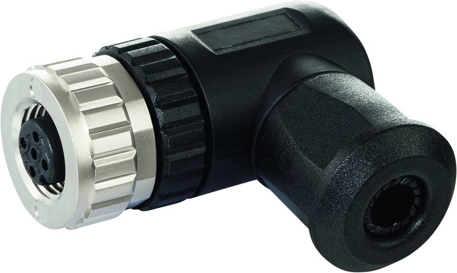 Winkelsteckverbinder mit Metall- und Kunststoffelementen, geeignet für industrielle Anwendungen mit robustem Design und Mehrfachnutzung.