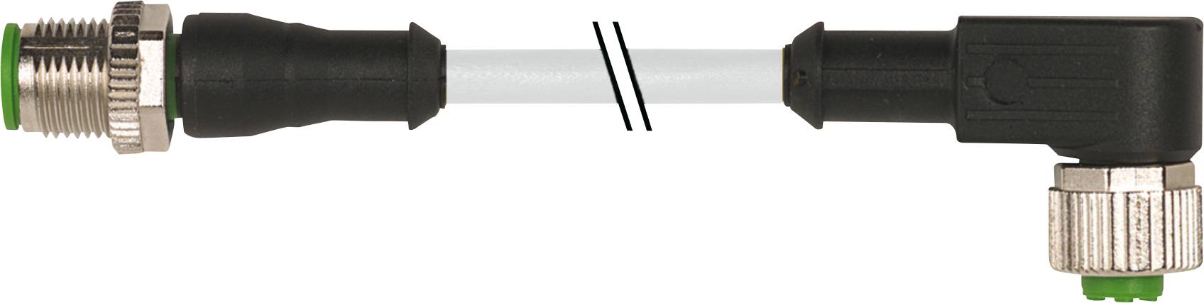 Kabel mit L-förmigem Stecker rechts, geradem Stecker links. Verbunden durch ein kurzes, stabiles Kabelstück.