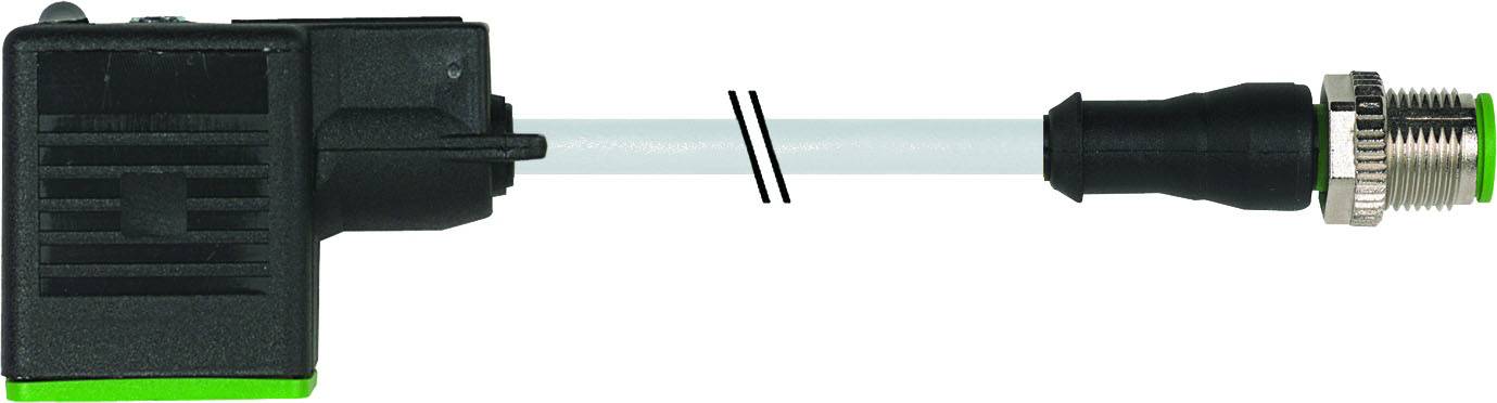 Kabelsatz mit rechteckigem Stecker und rundem Schraubanschluss, geeignet für elektrische Verbindungen.