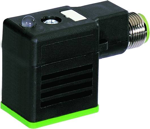 Schwarzer Elektronikstecker mit grünem Sockel und metallischem Anschluss, geeignet für industrielle Anwendungen.