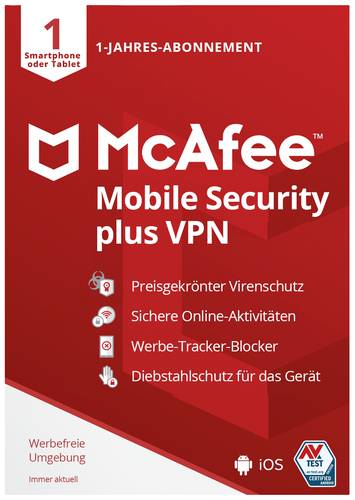 McAfee Mobile Security Plus Android iOS (Code in a Box) Jahreslizenz, 1 Lizenz Android, iOS Antivi  - Onlineshop Voelkner