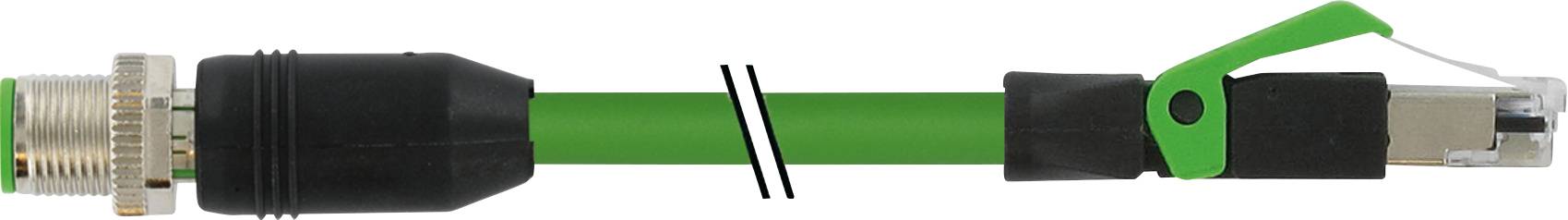 Koaxial-Kabel mit RJ-45-Stecker und grünem Ummantelungsclip.