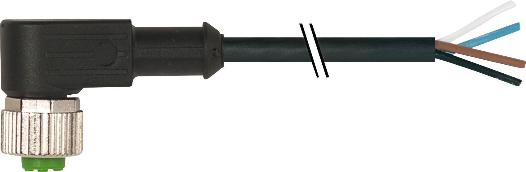 Schwarzes Winkelkabel mit Metallverbindung und freiliegenden Adern am Ende.