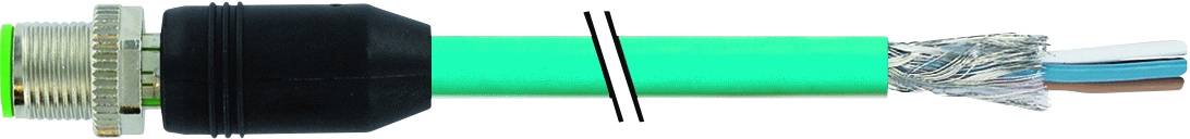 Ein grünes, mehradriges Kabel mit geöffneter Endseite, zeigt die Abschirmung und die isolierten Innenleiter.