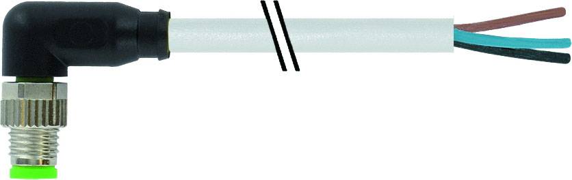 Ein rechter Winkelstecker mit drei sichtbaren Kabeln in den Farben blau, braun und schwarz ist abgebildet.