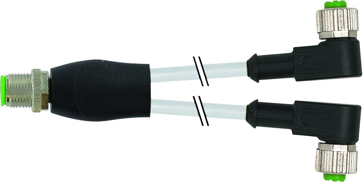 Zwei pneumatische Anschlüsse mit T-Verbindung für Druckluft, flexiblen Schläuchen und Verschraubungen, vermutlich in einer technischen Anlage.