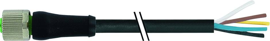 Schwarzes Kabel mit grünem Anschluss und mehreren farbigen Drähten sichtbar, symbolisiert elektrische Verbindungsmöglichkeiten.