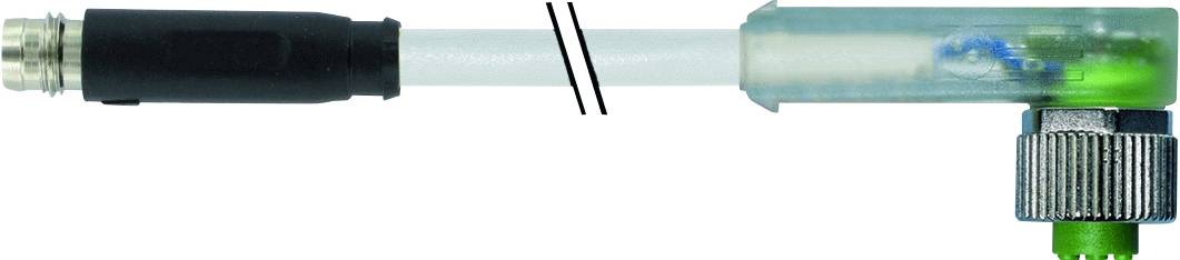 Glasfaser-Steckverbinder, bestehend aus einem Metallteil und einem durchsichtigen Kunststoffgehäuse mit sichtbarer innerer Faser.