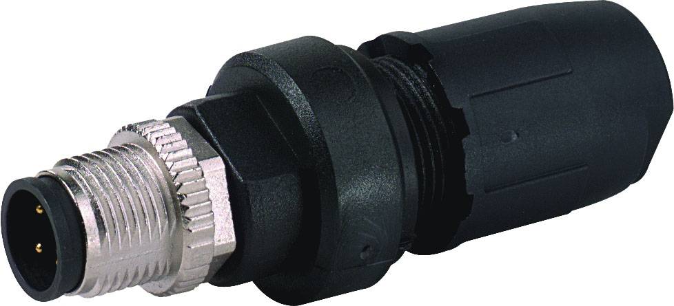M8-Steckverbinder, zylindrische Form, 4-polig, schwarze Ummantelung, für industrielle Anwendungen in der Automatisierungstechnik.