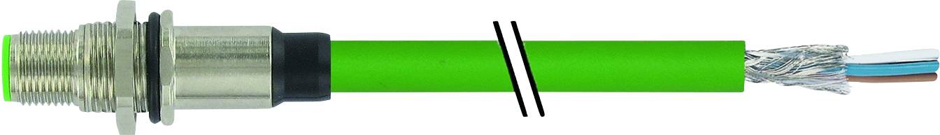 Ein grünes Kabel mit einem Metallstecker und offenen Drahtenden. Geeignet für elektrische Verbindungen.