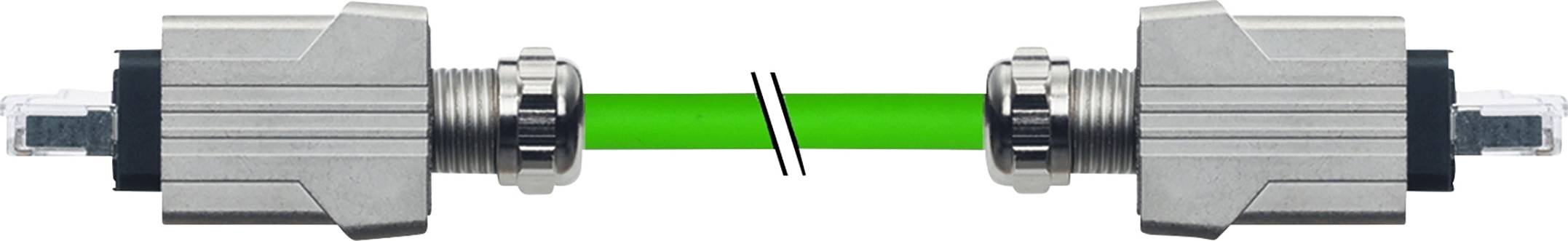 Zwei graue Steckverbinder, durch ein grünes Licht verbunden, symbolisieren eine optische oder elektronische Verbindung.