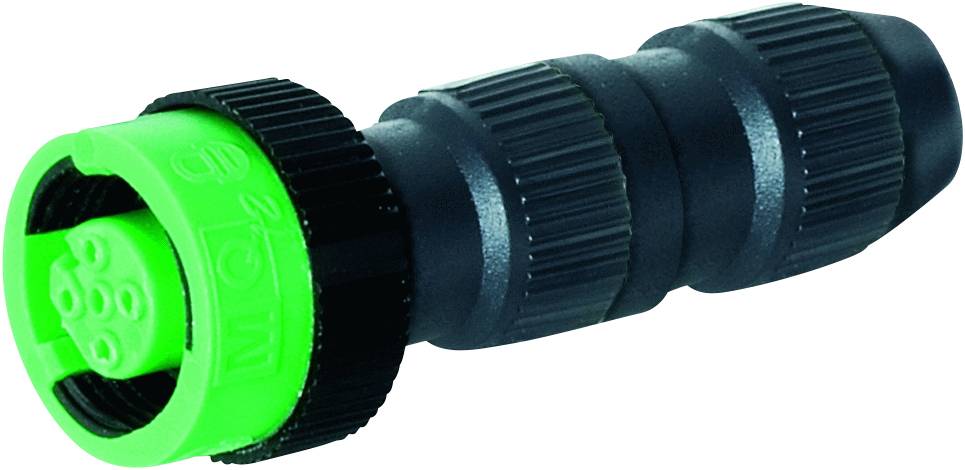 Wasserdichte elektrische Steckverbindung mit grüner und schwarzer Ummantelung, geeignet für den Außenbereich.