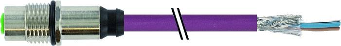 Ein silberner zylindrischer Stecker mit einem lilafarbenen Kabel und abisolierten Drähten am Ende, zeigt Innenverbindungen.