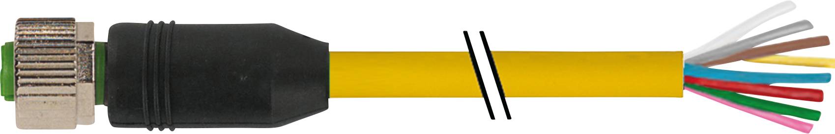 Ein Kabel mit mehreren bunten Adern und einem metallischen Stecker am Ende, geeignet für elektronische Anschlüsse.