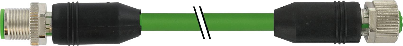 Grüner Schlauch mit zwei schwarzen Verbindungsstücken an beiden Enden; rechts mit grauem, metallischem Gewinde.