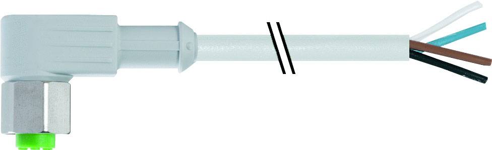 Ein weißer Winkelstecker mit freiliegenden, farblich kodierten Kabeln: Weiß, Blau, Braun. Geeignet für elektrische Anschlüsse.