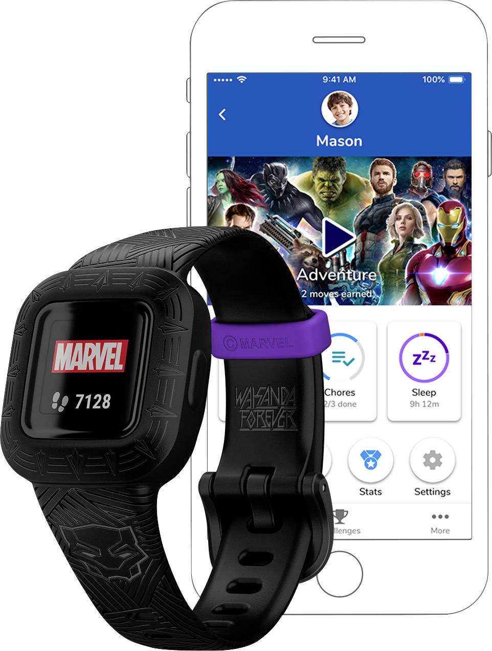 Garmin vívofit® jr. 3 | Black Panther Kinderarmbanduhr Schwarz, Lila