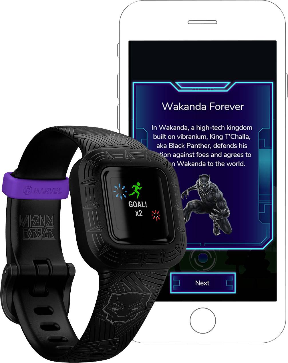 Garmin vívofit® jr. 3 | Black Panther Kinderarmbanduhr Schwarz, Lila