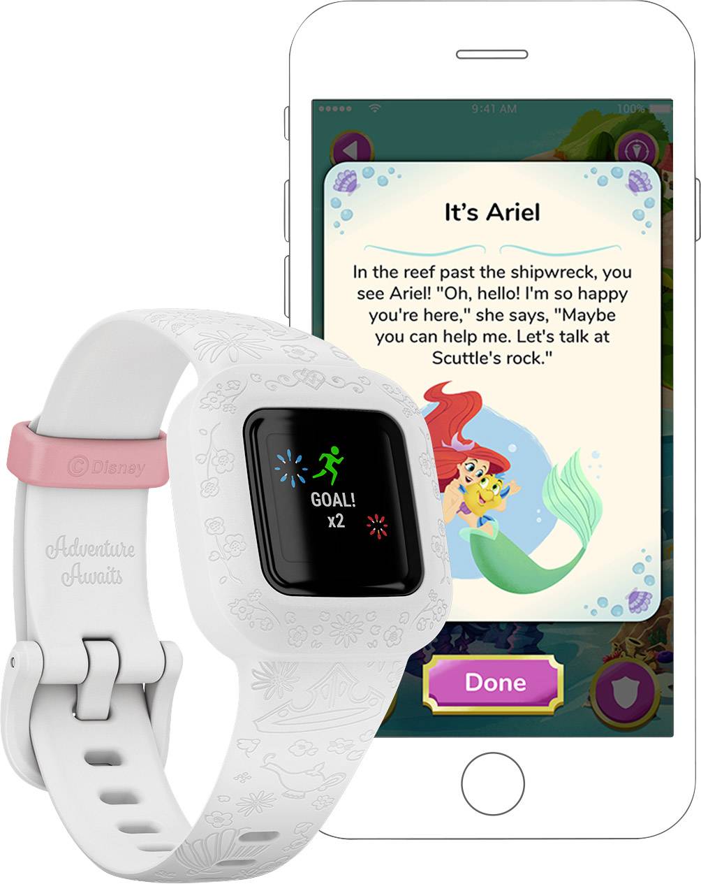 Garmin vívofit® jr. 3 | Disney Prinzessinnen Kinderarmbanduhr Weiß, Altrosa