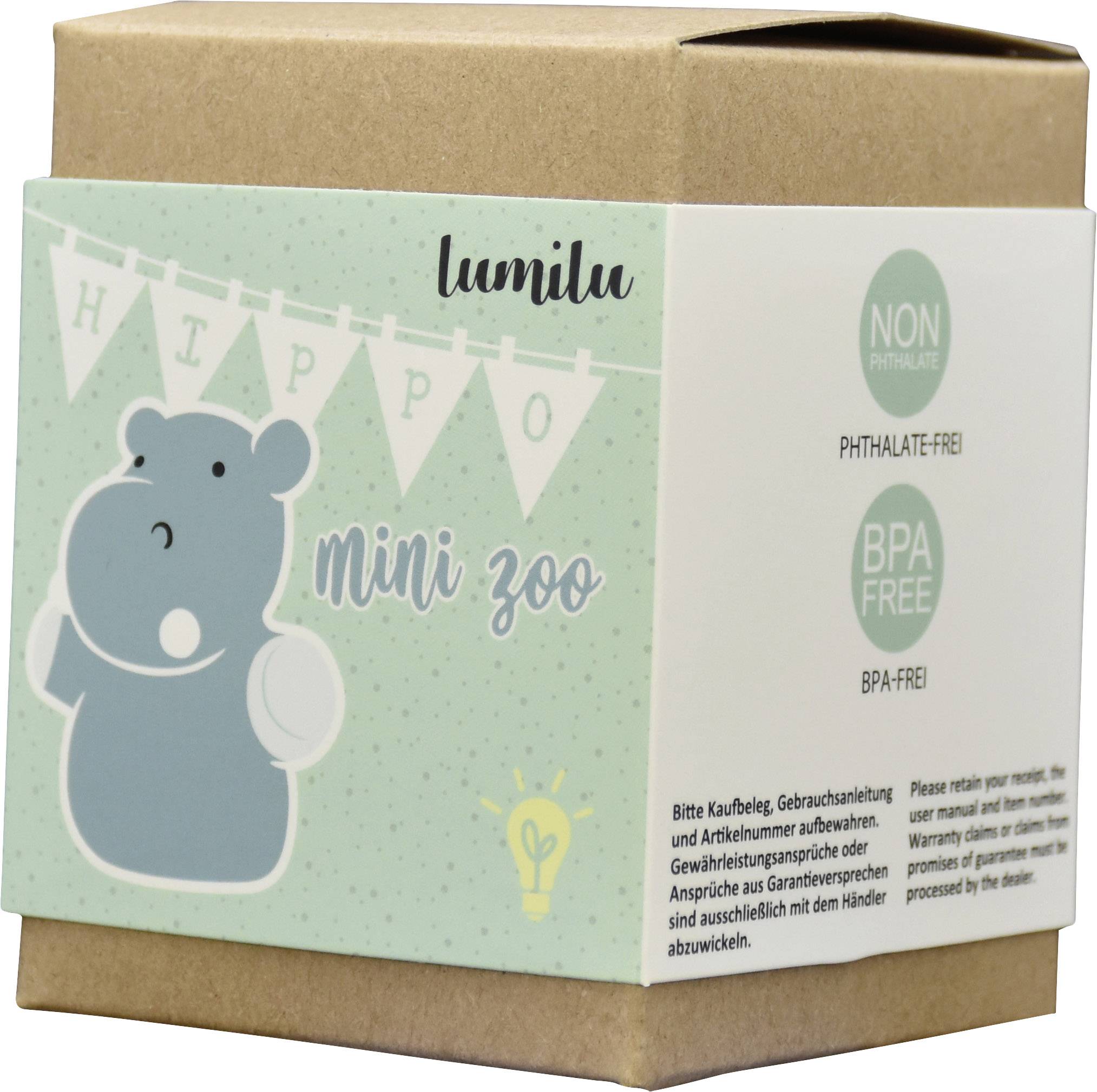 lumilu Mini Zoo - hippo 52353 Nachtlicht Nilpferd Warmweiß Petrolblau