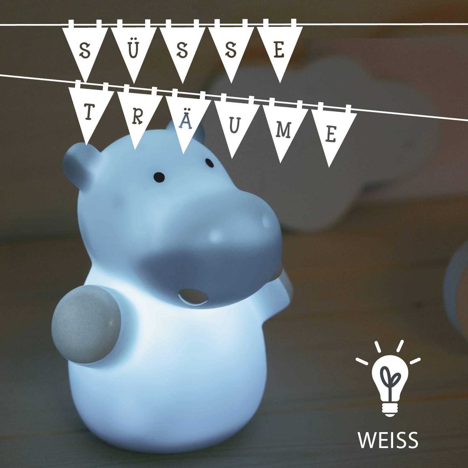 lumilu Mini Zoo - hippo 52353 Nachtlicht Nilpferd Warmweiß Petrolblau