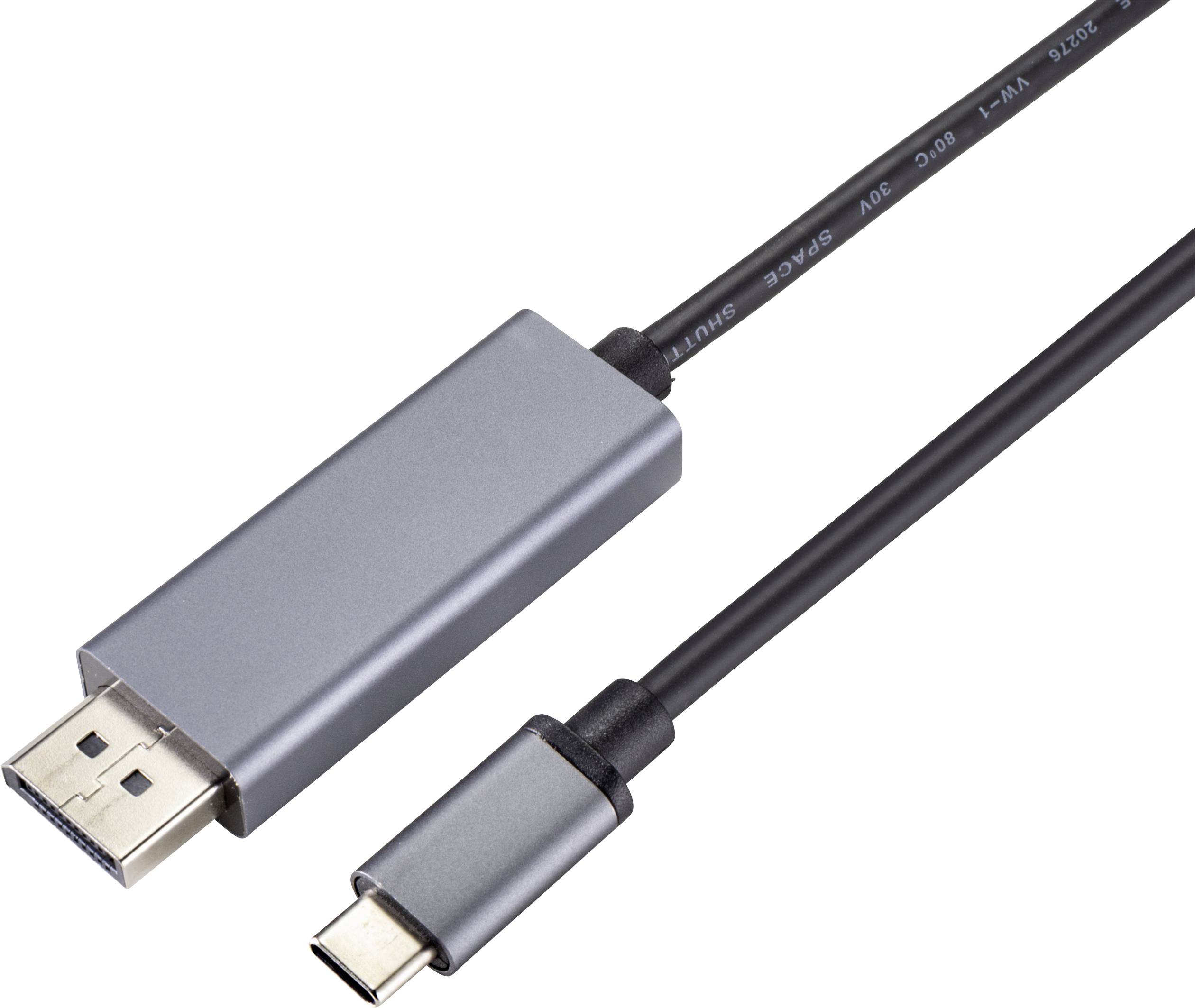 Renkforce USB-C® / DisplayPort Anschlusskabel USB-C® Stecker, DisplayPort Stecker 1.00m Schwarz RF-4630696 PVC-Mante