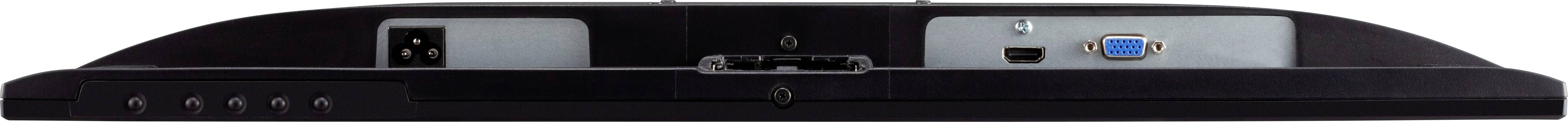 Rückansicht eines Monitors mit Anschlüssen: Strombuchse, USB-Port, HDMI-Anschluss, VGA-Anschluss.