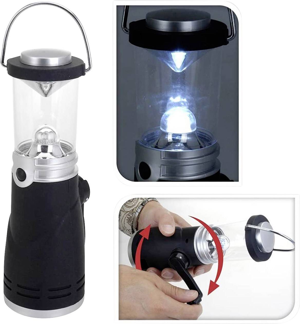 Eaxus 4260183012795 LED Dynamo LED Camping-Laterne dynamobetrieben Schwarz