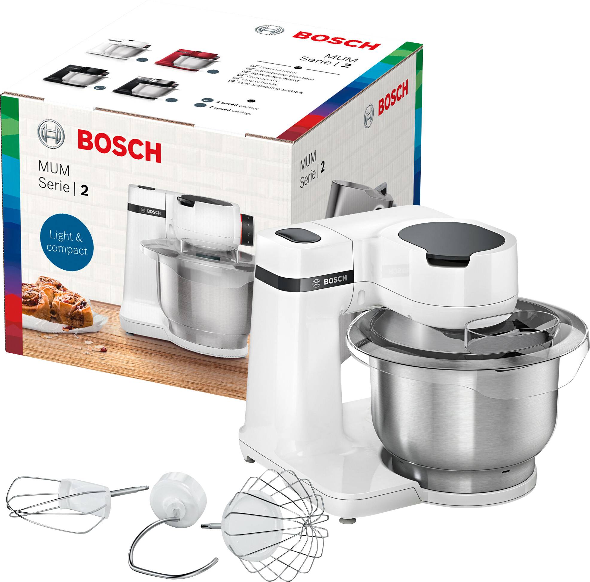 Bosch MUMS2EW 00 Küchenmaschine 700 W, 3,8 L Edelstahlschüssel, 4 Arbeitsstufen