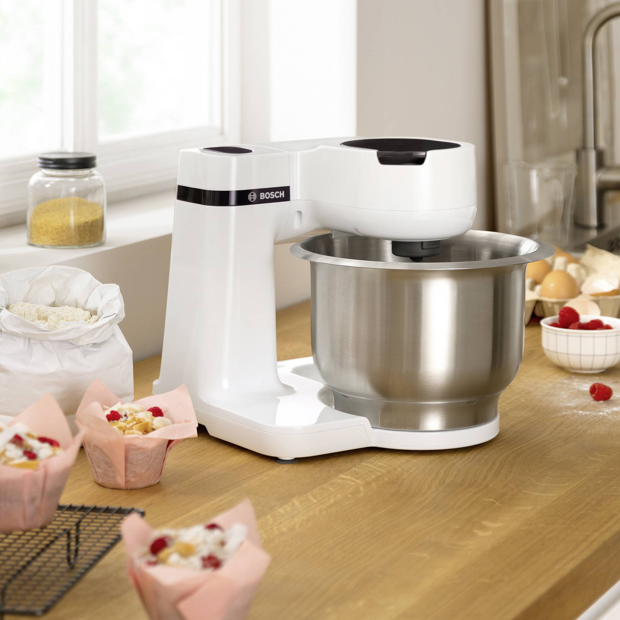 Bosch MUMS2EW 00 Küchenmaschine 700 W, 3,8 L Edelstahlschüssel, 4 Arbeitsstufen