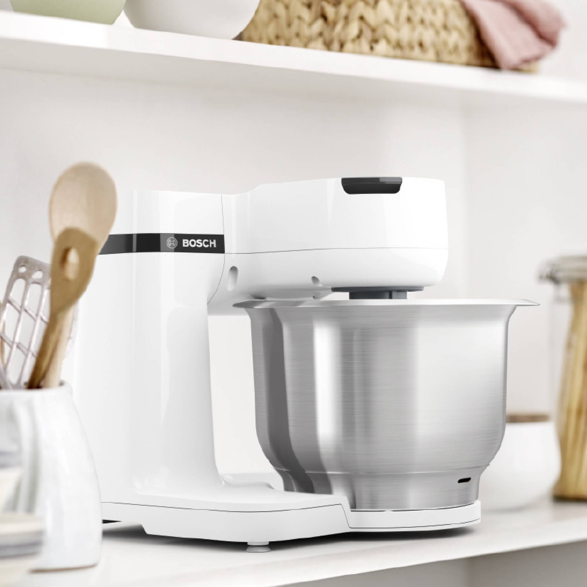 Bosch MUMS2EW 00 Küchenmaschine 700 W, 3,8 L Edelstahlschüssel, 4 Arbeitsstufen