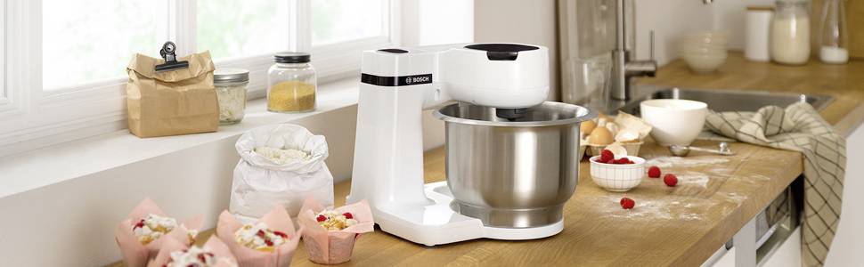 Bosch MUMS2EW 00 Küchenmaschine 700 W, 3,8 L Edelstahlschüssel, 4 Arbeitsstufen