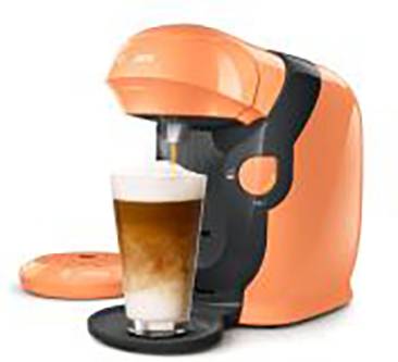 Bosch Haushalt Style TAS1106 Kapselmaschine Orange One Touch, Höhenverstellbarer Kaffeeauslauf