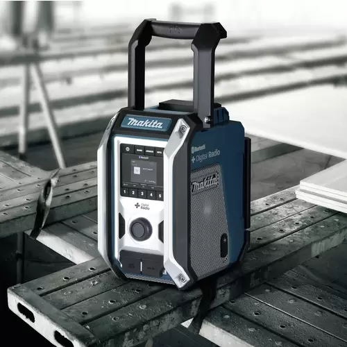 Makita Baustellenradio DAB, DAB+ AUX, Bluetooth®, USB spritzwassergeschützt, stoßfest Türkis, Schwarz, Silber Makita Baustellenradio DAB, DAB+ AUX, Bluetooth®, USB spritzwassergeschützt, stoßfest Türkis, Schwarz, Silber