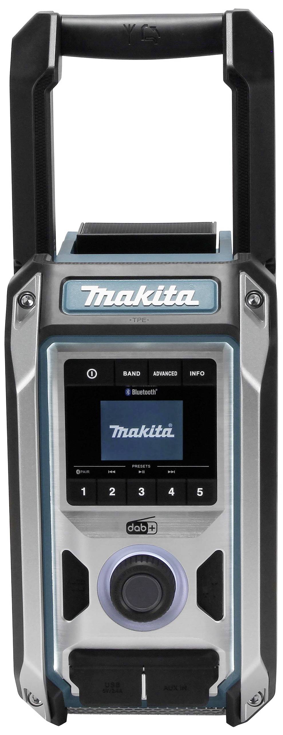 Makita Baustellenradio DAB, DAB+ AUX, Bluetooth®, USB spritzwassergeschützt, stoßfest Türkis, Schwarz, Silber