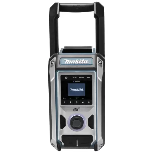 Makita Baustellenradio DAB, DAB+ AUX, Bluetooth®, USB spritzwassergeschützt, stoßfest Türkis, Schwarz, Silber Makita Baustellenradio DAB, DAB+ AUX, Bluetooth®, USB spritzwassergeschützt, stoßfest Türkis, Schwarz, Silber