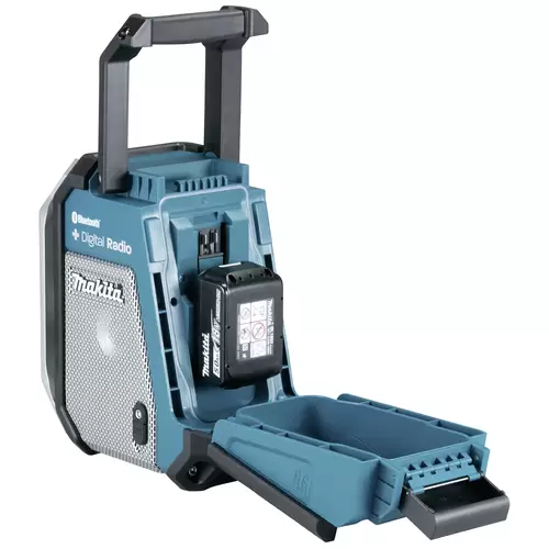 Makita Baustellenradio DAB, DAB+ AUX, Bluetooth®, USB spritzwassergeschützt, stoßfest Türkis, Schwarz, Silber Makita Baustellenradio DAB, DAB+ AUX, Bluetooth®, USB spritzwassergeschützt, stoßfest Türkis, Schwarz, Silber