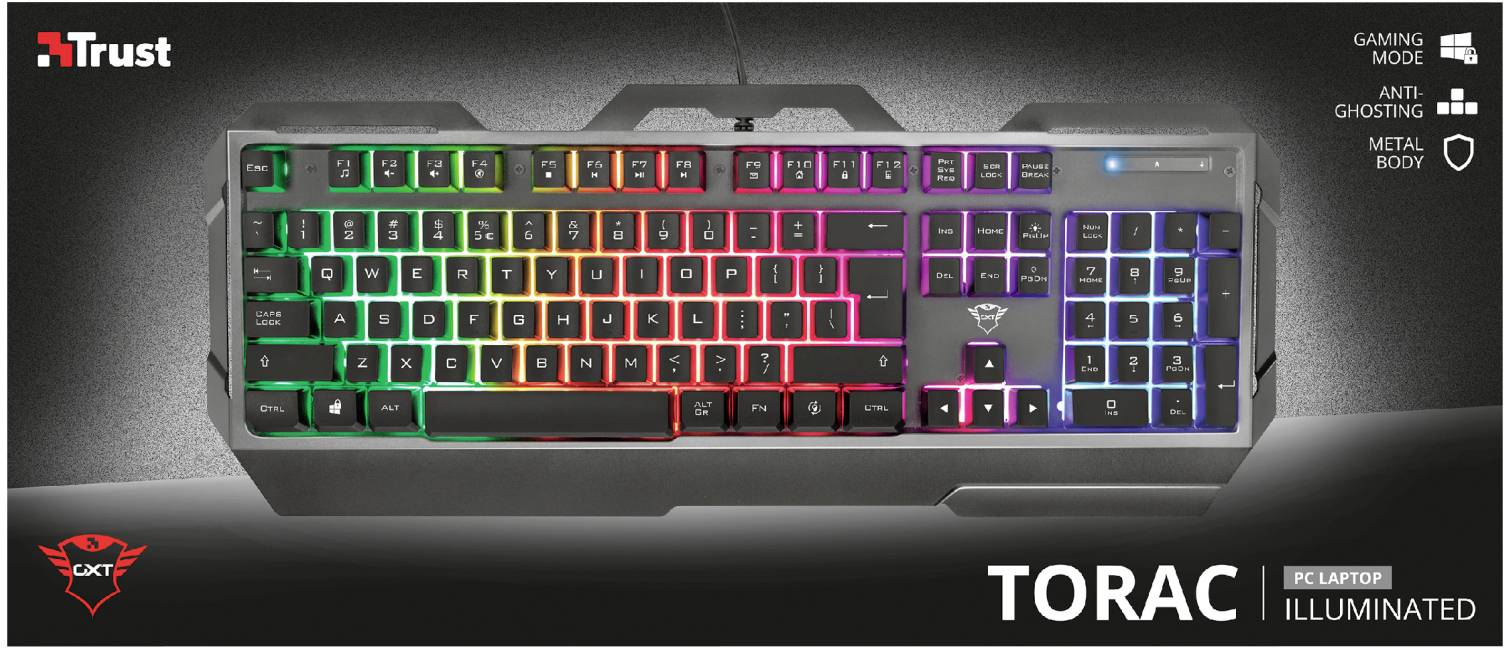Trust GXT856 TORAC Kabelgebunden, USB Gaming-Tastatur Deutsch, QWERTZ Schwarz Beleuchtet, Multimediatasten