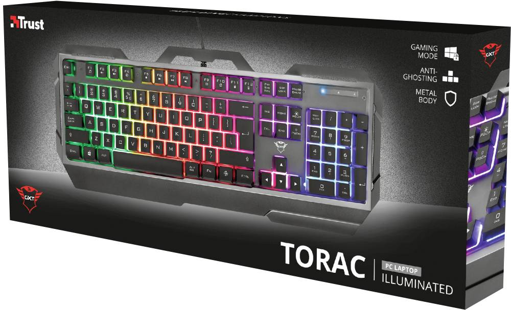 Trust GXT856 TORAC Kabelgebunden, USB Gaming-Tastatur Deutsch, QWERTZ Schwarz Beleuchtet, Multimediatasten
