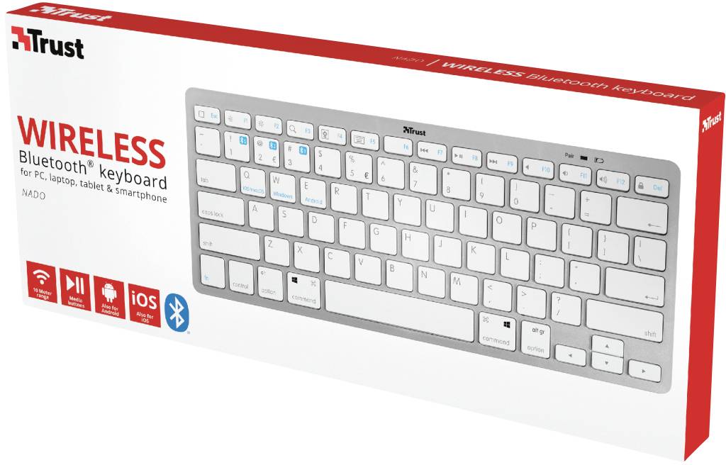 Trust NADO Bluetooth® Tastatur Deutsch, QWERTZ Weiß Multimediatasten