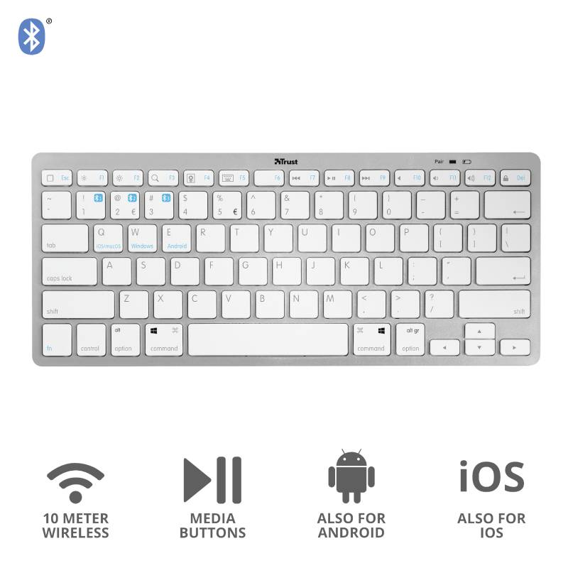 Trust NADO Bluetooth® Tastatur Deutsch, QWERTZ Weiß Multimediatasten