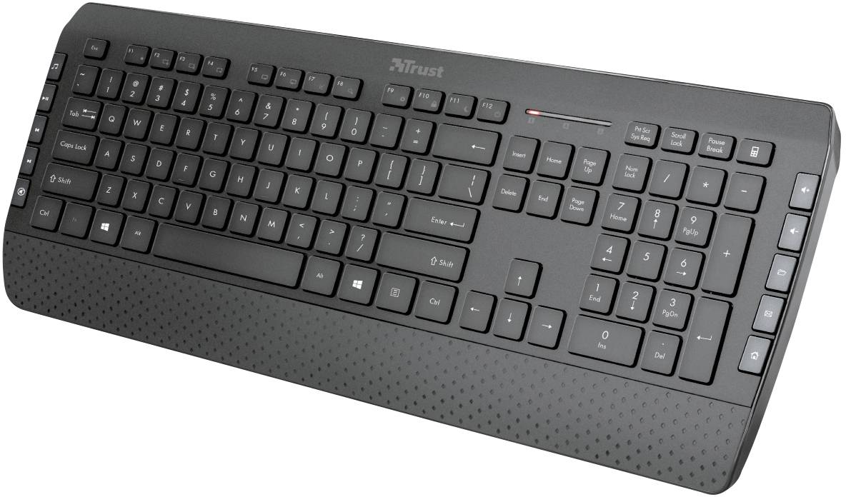 Trust TECLA-2 Kabellos, USB Tastatur, Maus-Set Ergonomisch, Multimediatasten Deutsch, QWERTZ Schwarz