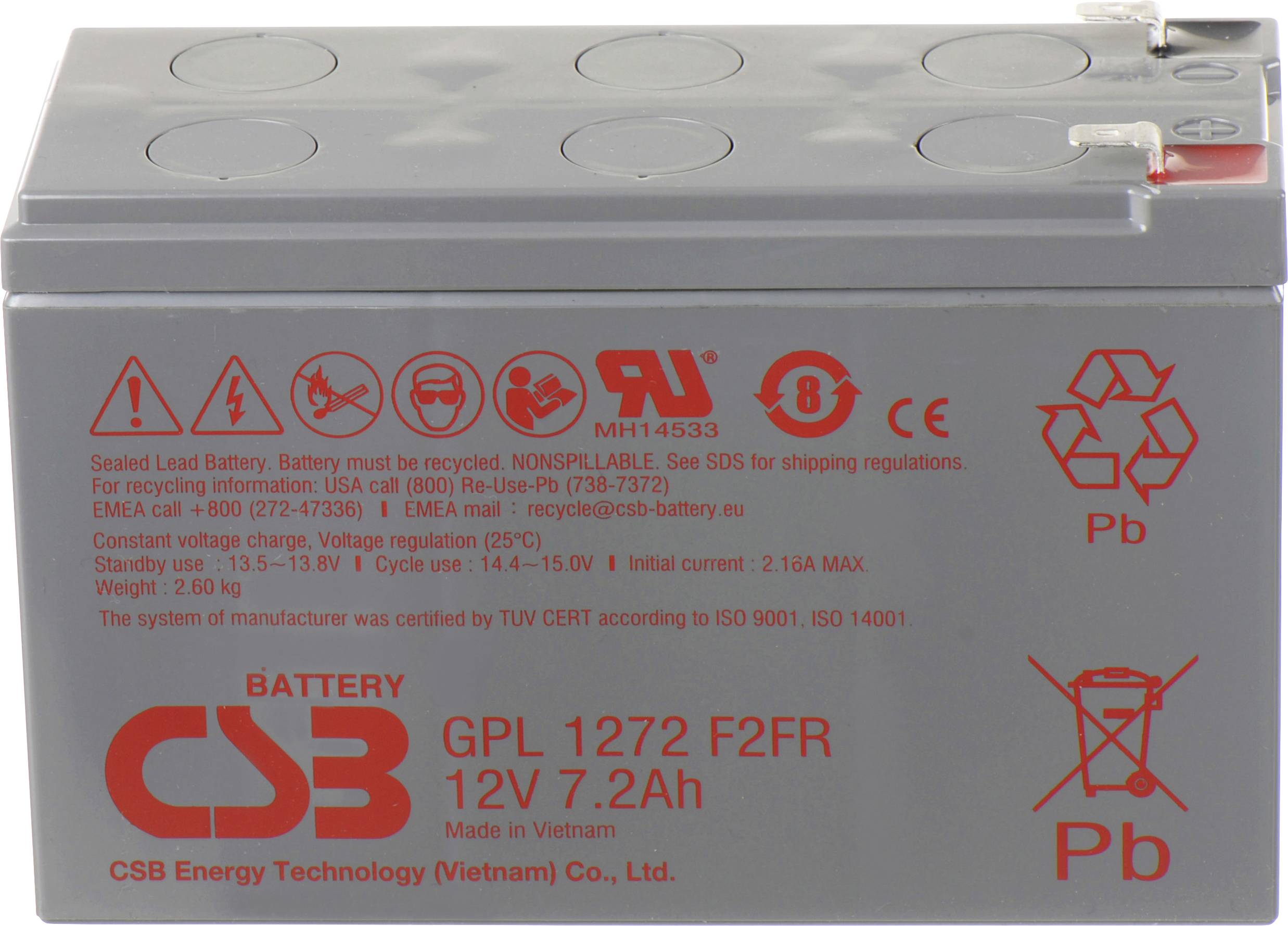 CSB Battery GPL 1272 GPL1272-F2FR Bleiakku 12V 7.2Ah Blei-Vlies (AGM) (B x H x T) 151 x 98 x 65mm Flachstecker 6.35mm