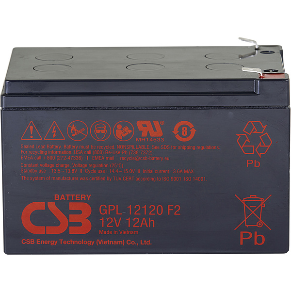 CSB Battery GPL 12120 GPL12120F2 Bleiakku 12V 12Ah Blei-Vlies (AGM) (B x H x T) 151 x 100 x 98mm Flachstecker 6.35mm Wartungsfrei