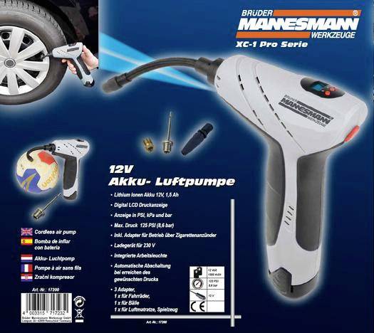 Brüder Mannesmann M17200 Volumenpumpe 8 bar mit Arbeitslampe, 12 und 230V ladebar